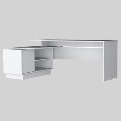 White L-Shaped Desk with Storage Shelves and Cabinet, Durable Engineered Wood
