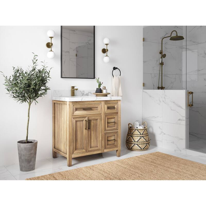 Willow Collections 36 in. W x 22 in. D Santa Monica Teak Left Offset Sink Bathroom Vanity with Countertop