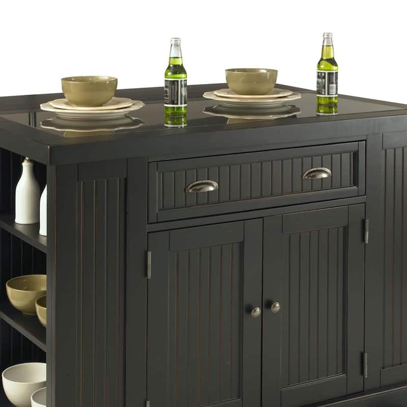 Nantucket Black Wood and Granite Inlay Kitchen Island