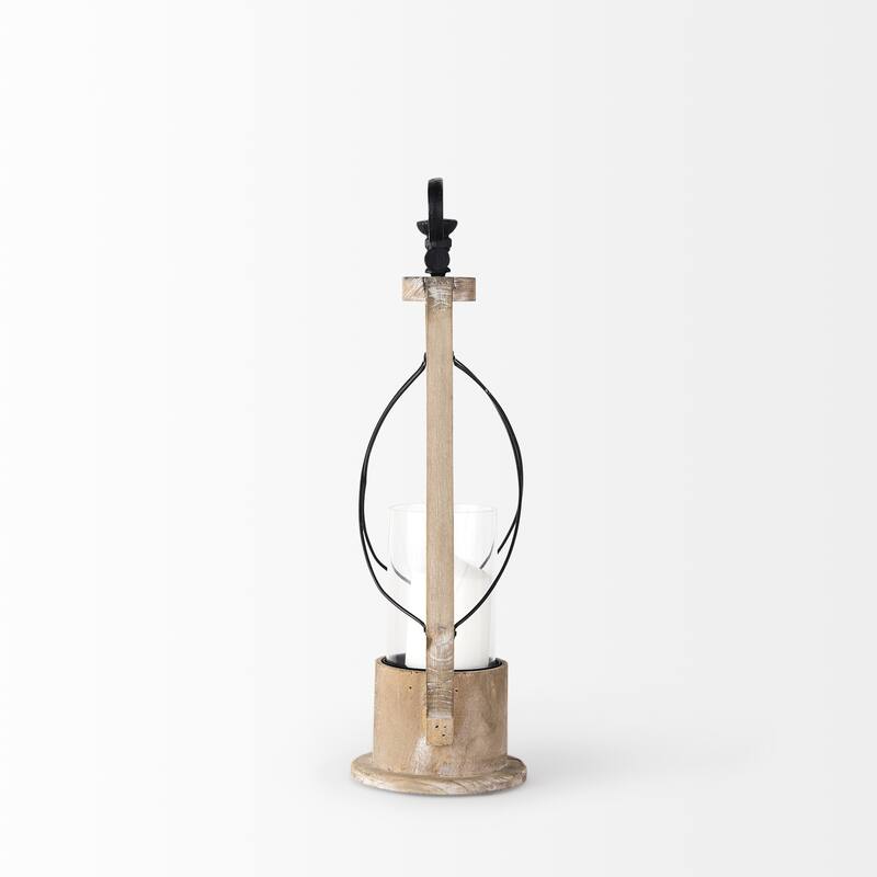 Zain I Small Light Brown Wood & Metal Vintage Inspired Candle Holder Lantern