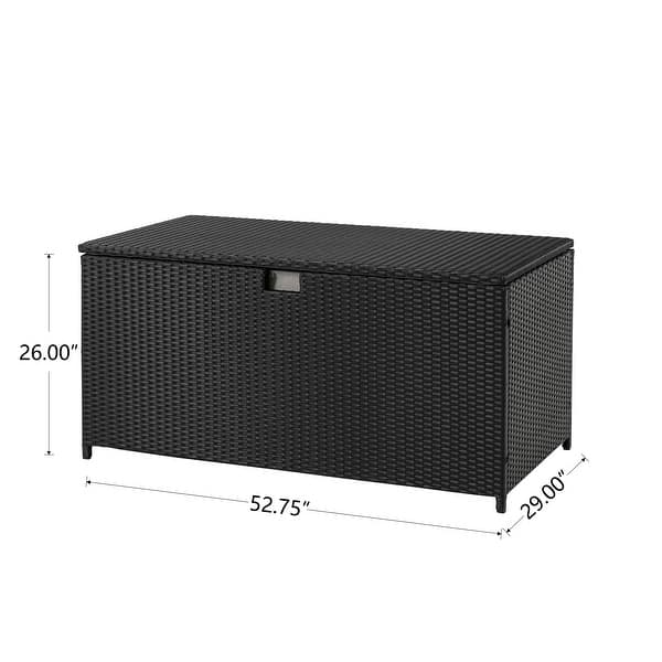 dimension image slide 2 of 4, Glitzhome 140 Gallon Outdoor Patio Oversize Storage Bench Wicker Table Deck Box