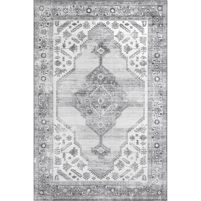 Nuloom Gracie SpinClean Distressed Medallion Machine Washable Area Rug