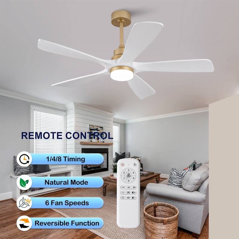 52" Ceiling Fans With Lights and Remote Control, Dimmable LED, 5 Solid Wood Blades,for Bedroom, Living Room - 52 Inches