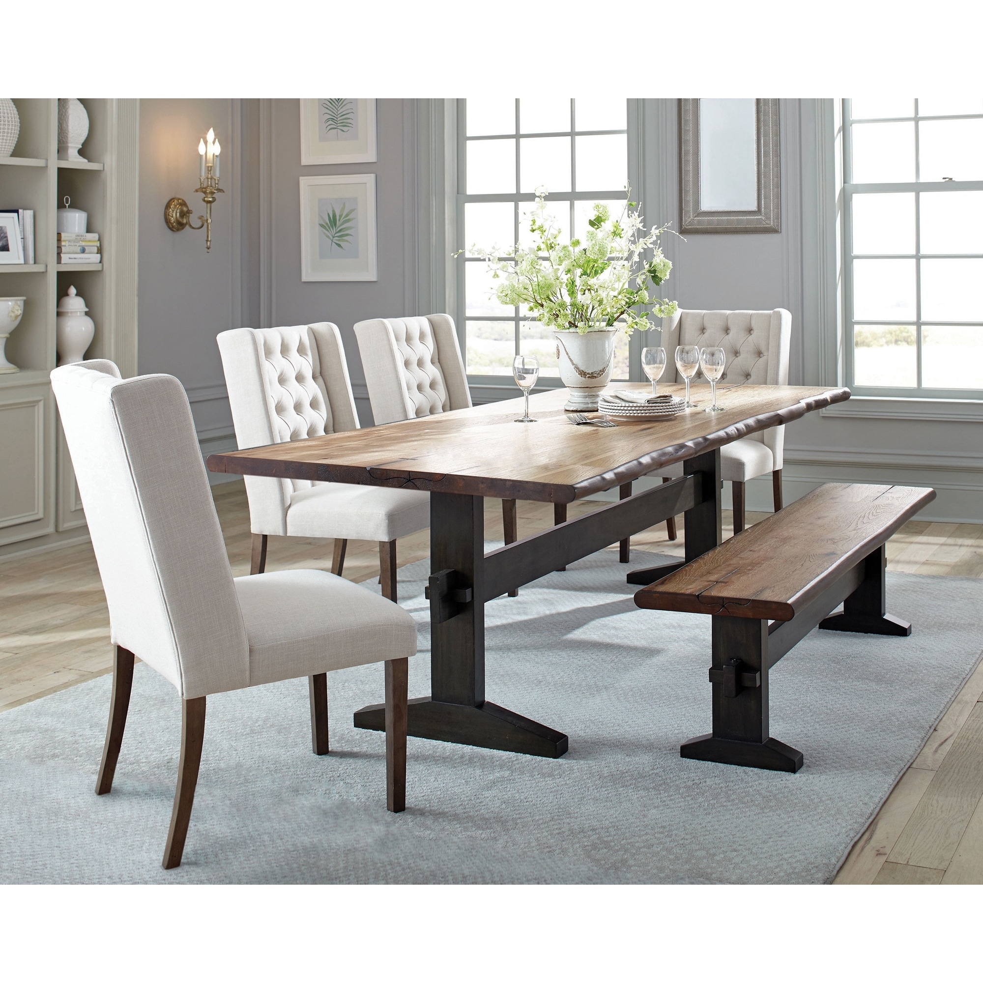 Bexley Live Edge Trestle Dining Table Natural Honey and Espresso - 90.00'' x 42.00'' x 30.00''