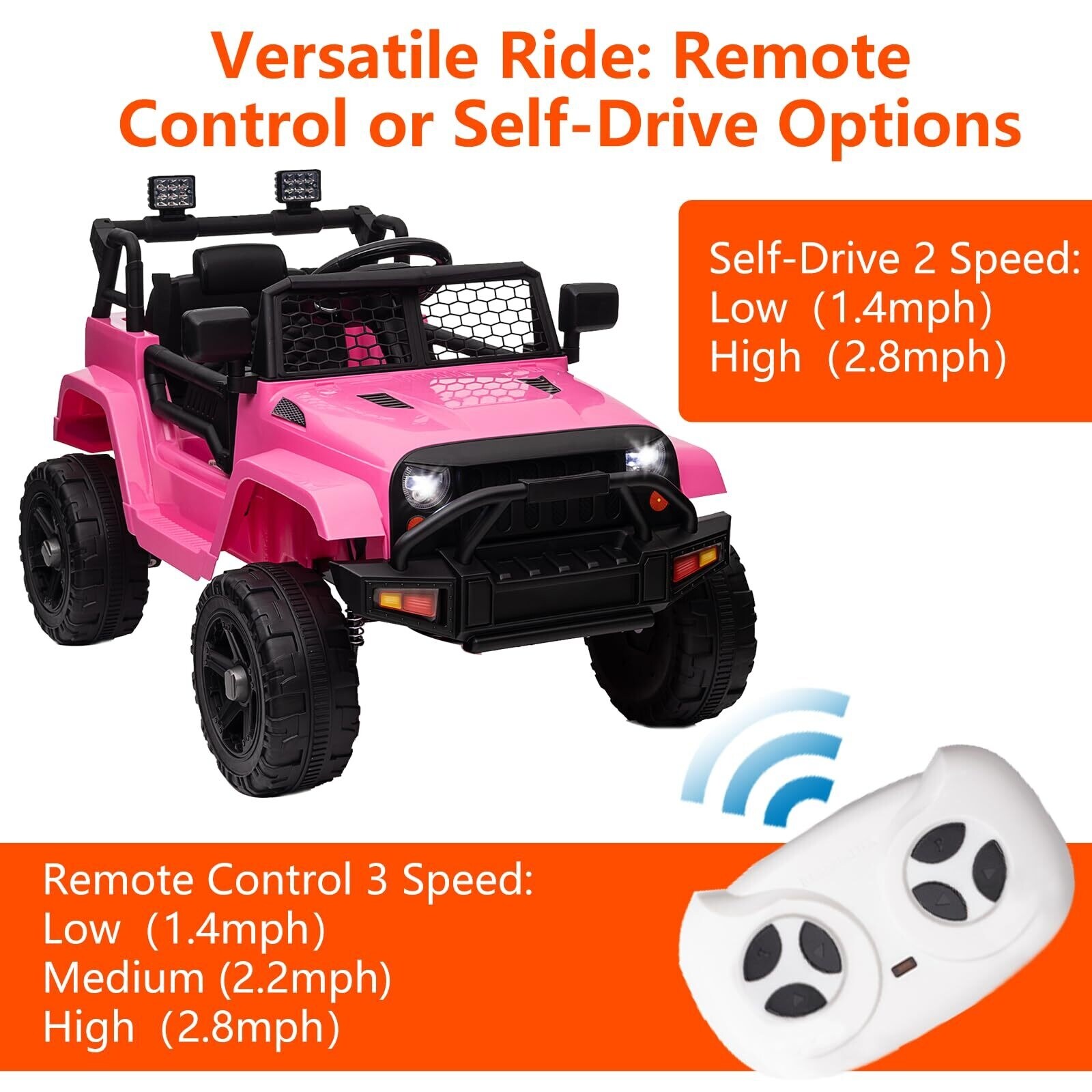 Jeep Power Wheels with Remote Control Car Ride on Toys for Kids Toddlers White