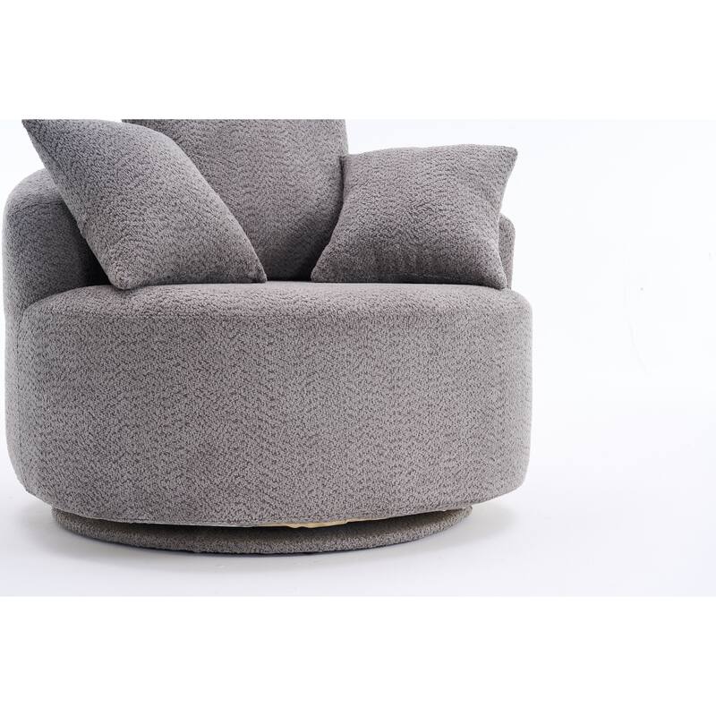 Oversized Swivel Round Barrel Chair, Ergonomic Single Sofa Chair, Upholstered Accent Chair with 3 Removable Pillows