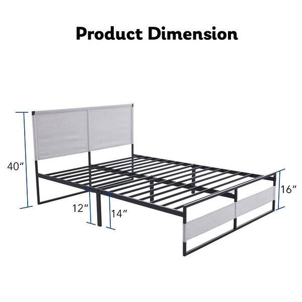 Metal Bed Frame 14 Inch Queen Size with Headboard and Footboard