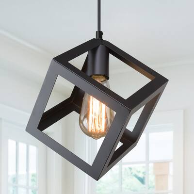 Modern Industrial 1-Light Pendant Square Ceiling Lights Hanging Lamp Fixtures - D6.3"xH10.2"