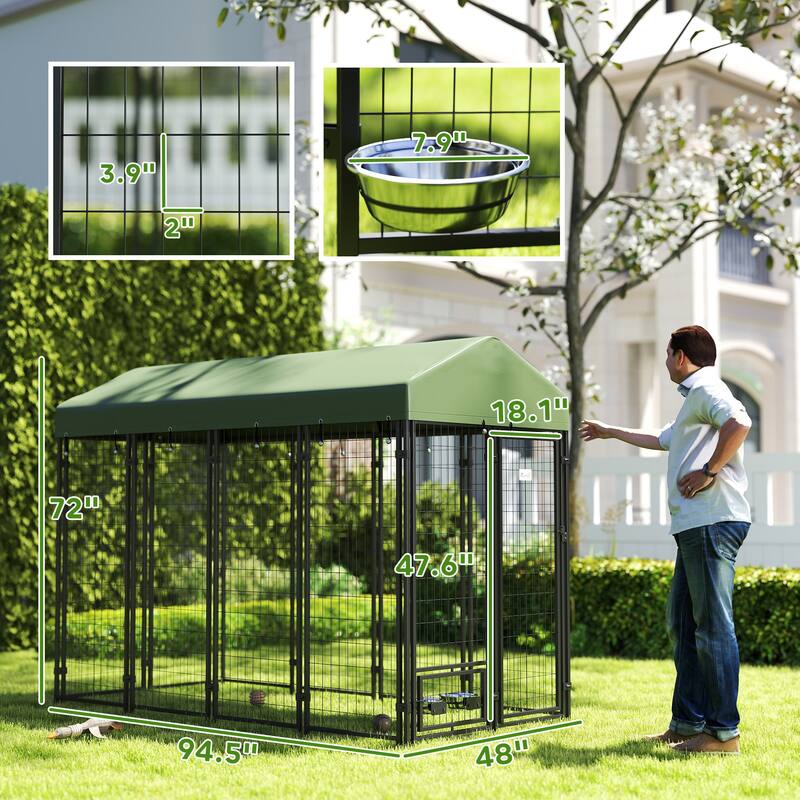 PawHut 8' x 4' x 6' Outdoor Dog Kennel with Rotating Bowl Holders, Walk-in Heavy Duty Dog Playpen