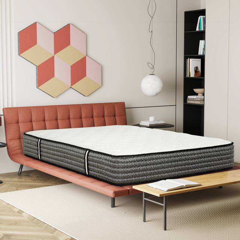 Premium 12 in. Pocket Coil Hybrid Mattress, Queen, Plush Gel Memory Foam Mattress, White/Gray