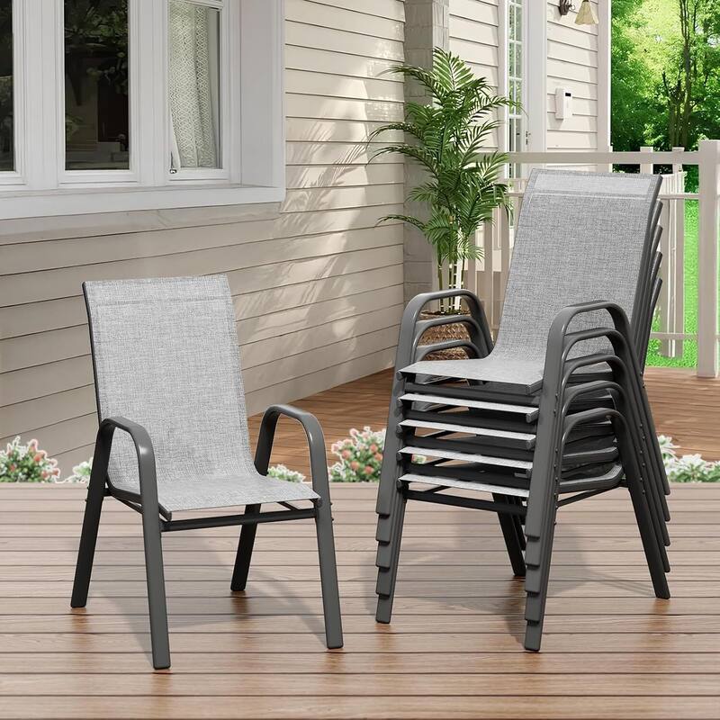 6-Pack Outdoor Stackable Dining Chairs High-Back Textilene Fabric Chairs - Grey