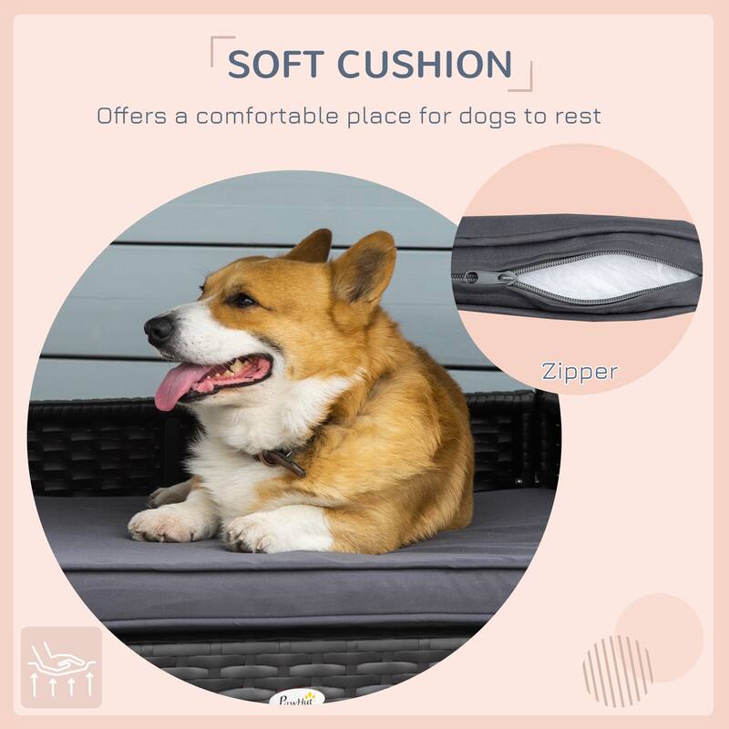 Rustic All Weather Outdoor Dog Bed with Detachable Canopy and Waterproof Cushion and Elevated Base for Patio and Porch or Indoor