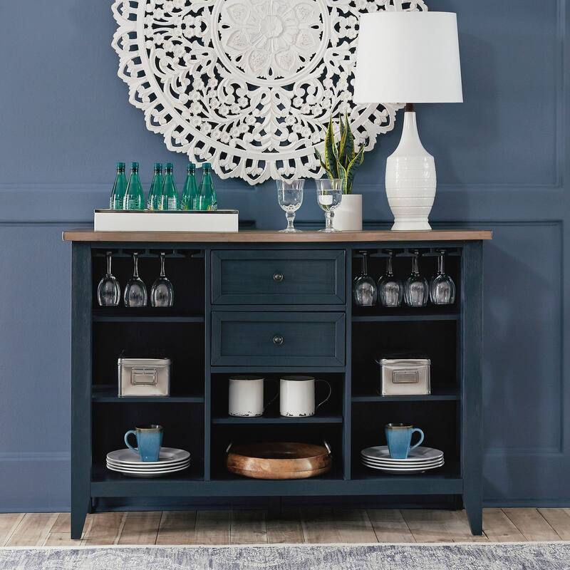 Lakeshore Server with Stemware Rack and Adjustable Shelves - Navy - Blue