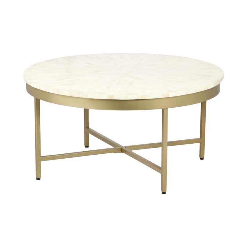 HomeRoots 18" Ivory And Gold Wood And Steel Round Coffee Table - 36' X '18' X '36