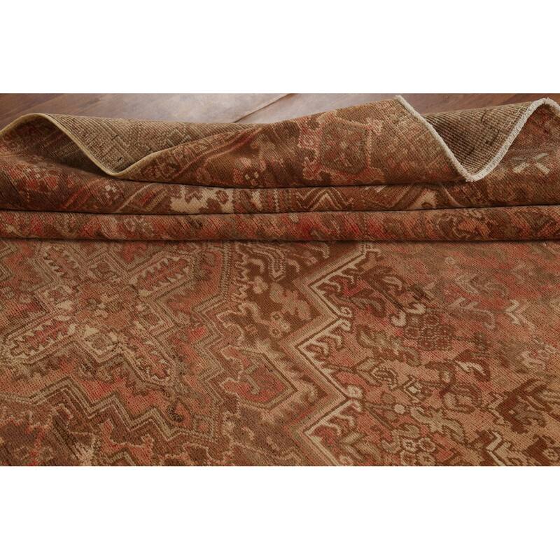 Pink Heriz Persian Vintage Area Rug Hand-Knotted Wool Carpet - 8'0"x 10'8"