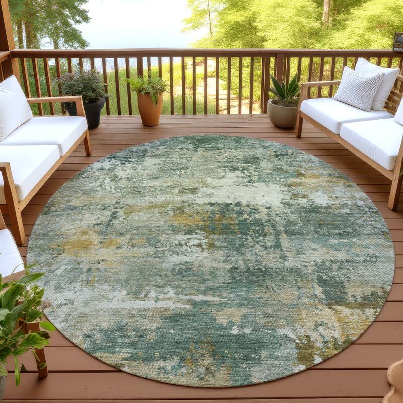 Machine Washable Indoor/ Outdoor Modern Blend Chantille Rug - Fern - 8' x 8'
