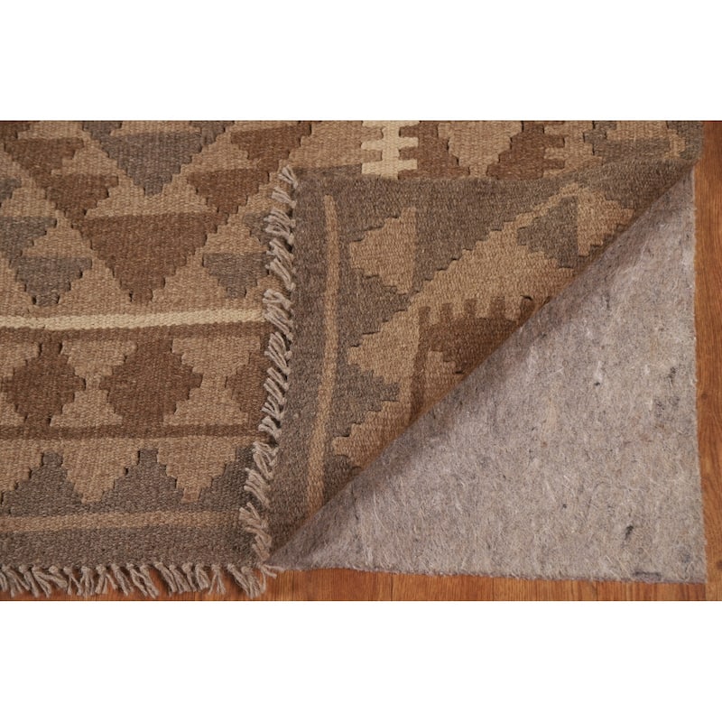 Brown Reversible Kilim Area Rug Flat-weave Oriental Wool Carpet - 5'5" x 8'1"