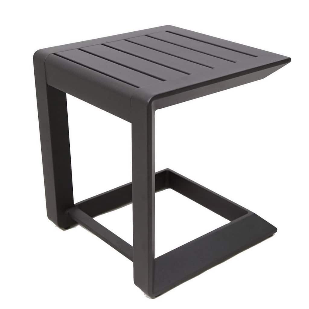 Metal Frame Slatted Top Side Table with Cantilever Base, Dark Gray