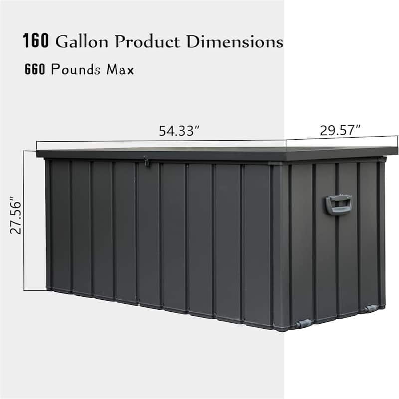 100-200 Gallon Dark Grey Steel Outdoor Storage Deck Box Large Patio Storage Box