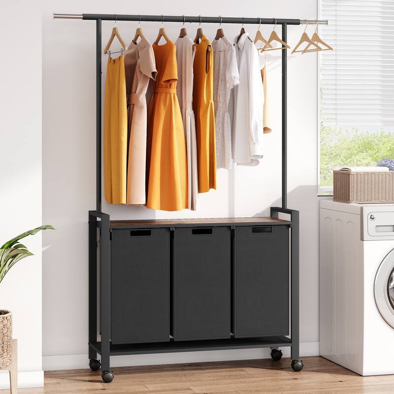 3 Section Laundry Hamper Sorter Basket Organizer for Laundry Room Organization Storage - Grey