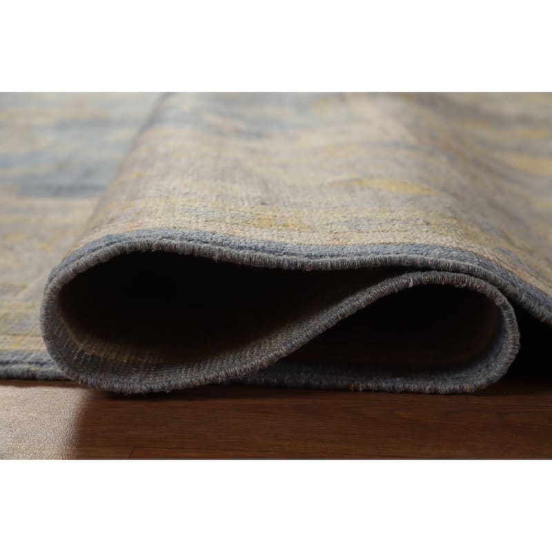 Hand Knotted Oriental 100% Wool Carpet Transitional All-Over Navy Blue & Blues Oushak Area Rug - 9' 9'' X 8' 2''