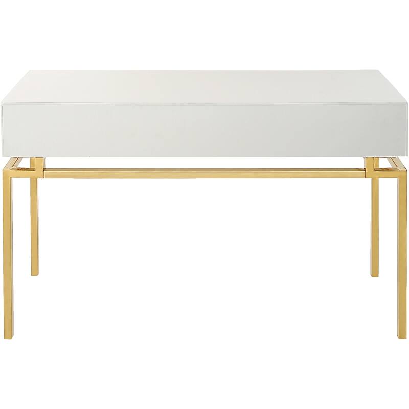HomeRoots 47" White and Gold Wood Console Table With Two Drawers - 47.20 in. x 29.50 in. x 15.70 in.