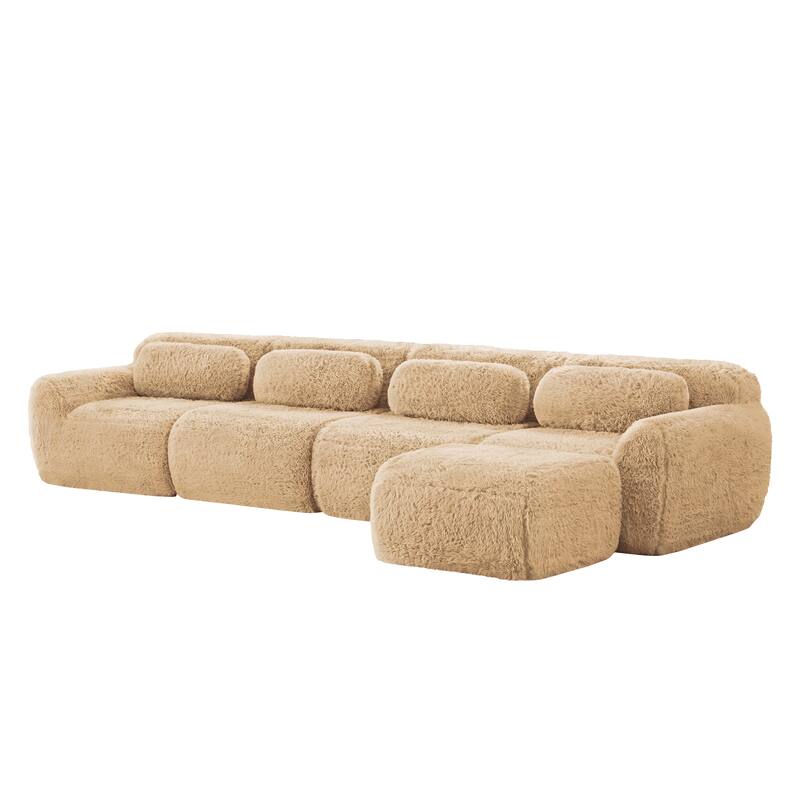 Anmytek Comfortable Modern L-Shaped Modular Sectional Sofa - Soft Fluffy Plush Fabric, No Assembly Required