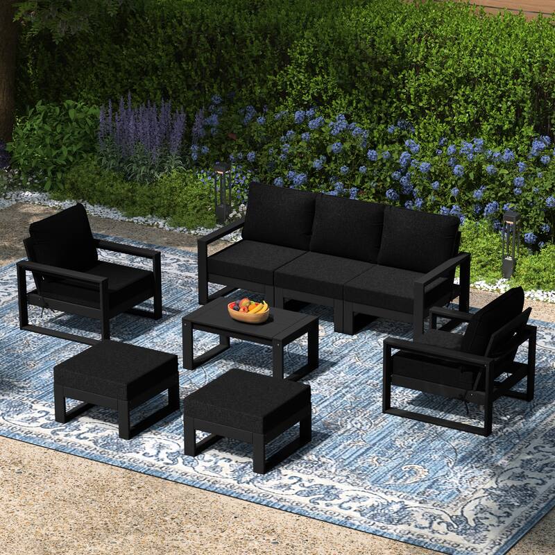 Endless Patio Sectional 8-Piece Lounge Sofa Set with Black Frame