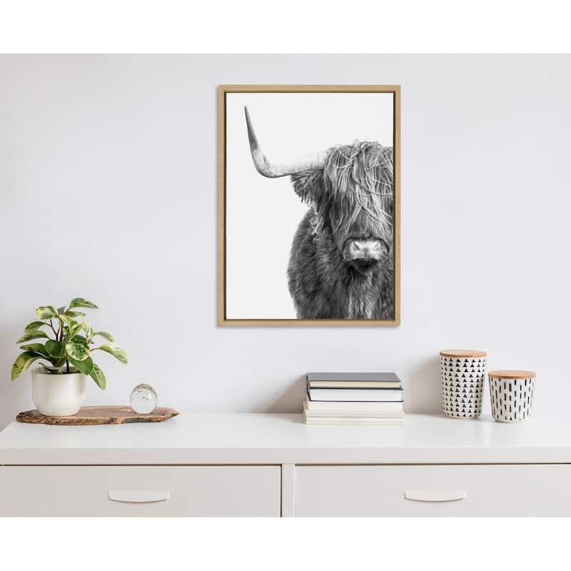 Kate and Laurel Sylvie BW Highland Cow 1 Framed Canvas by Amy Peterson