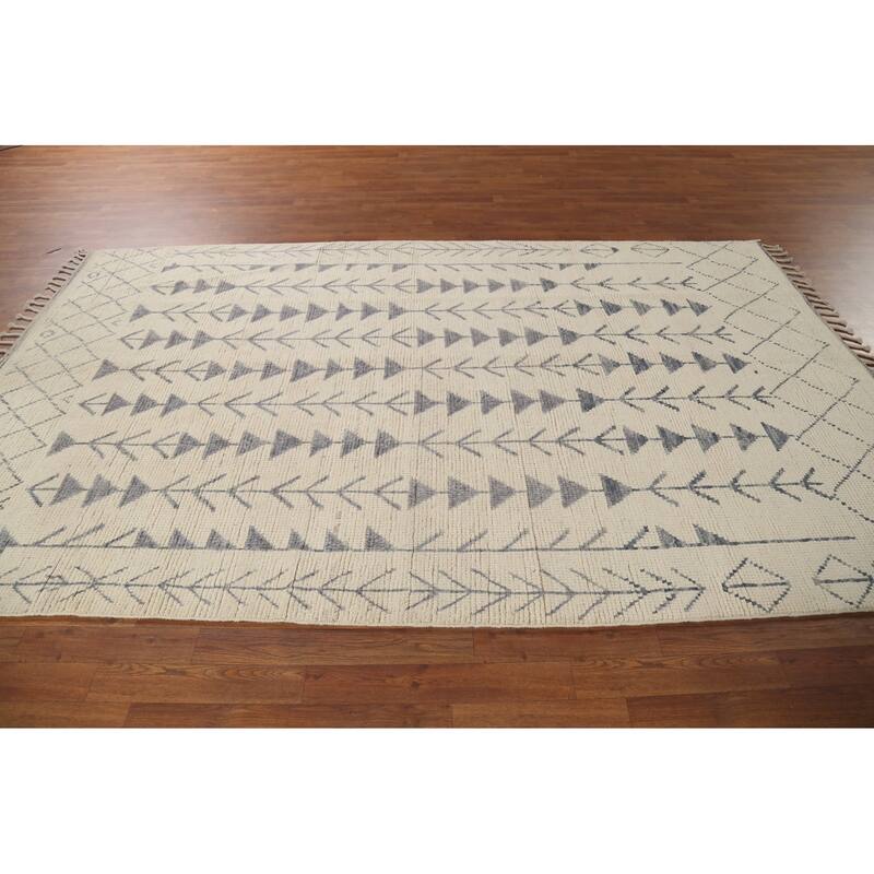 Ivory Moroccan Area Rug Handmade Geometric Wool Carpet - 5'11"x 9'10"