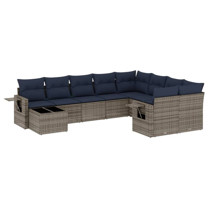 vidaXL Patio Sofa Set with Cushions Outdoor Furniture 10 Piece Poly Rattan - 24.4 x 24.4 x 27.2