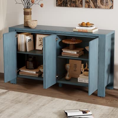 Retro 4-Door Sideboard with Distressed Finish & Adjustable Shelves for Dining Rooms
