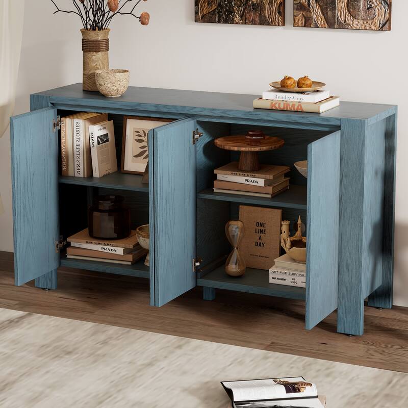 Retro 4-Door Sideboard with Distressed and Adjustable Shelves