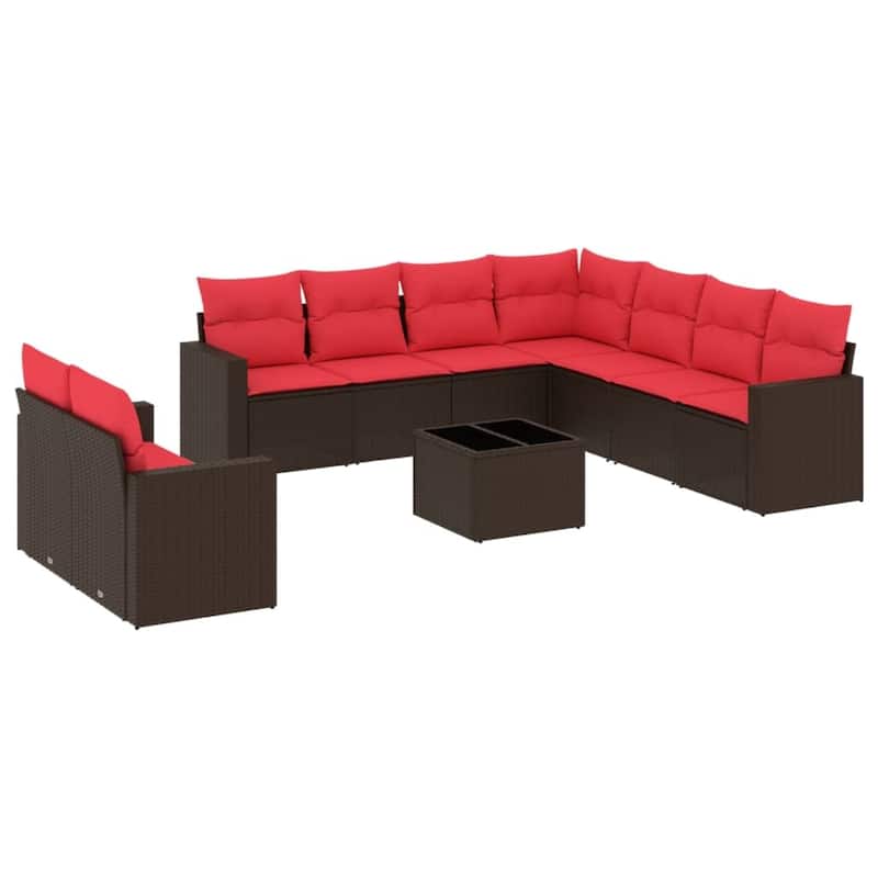 vidaXL Patio Sofa Set with Cushions Outdoor Conversation Furniture Poly Rattan - 25.8" x 24.4" x 27.2"