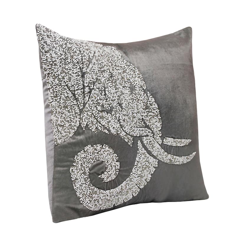 Sevita Handmade Gray/Silver Animal Print Polyester Throw Pillow, 20" x 20"