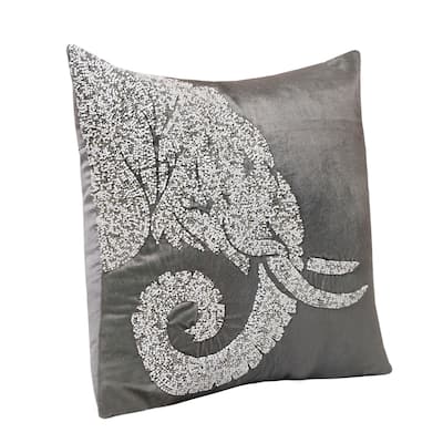 Sevita Handmade Gray/Silver Animal Print Polyester Throw Pillow, 20" x 20"