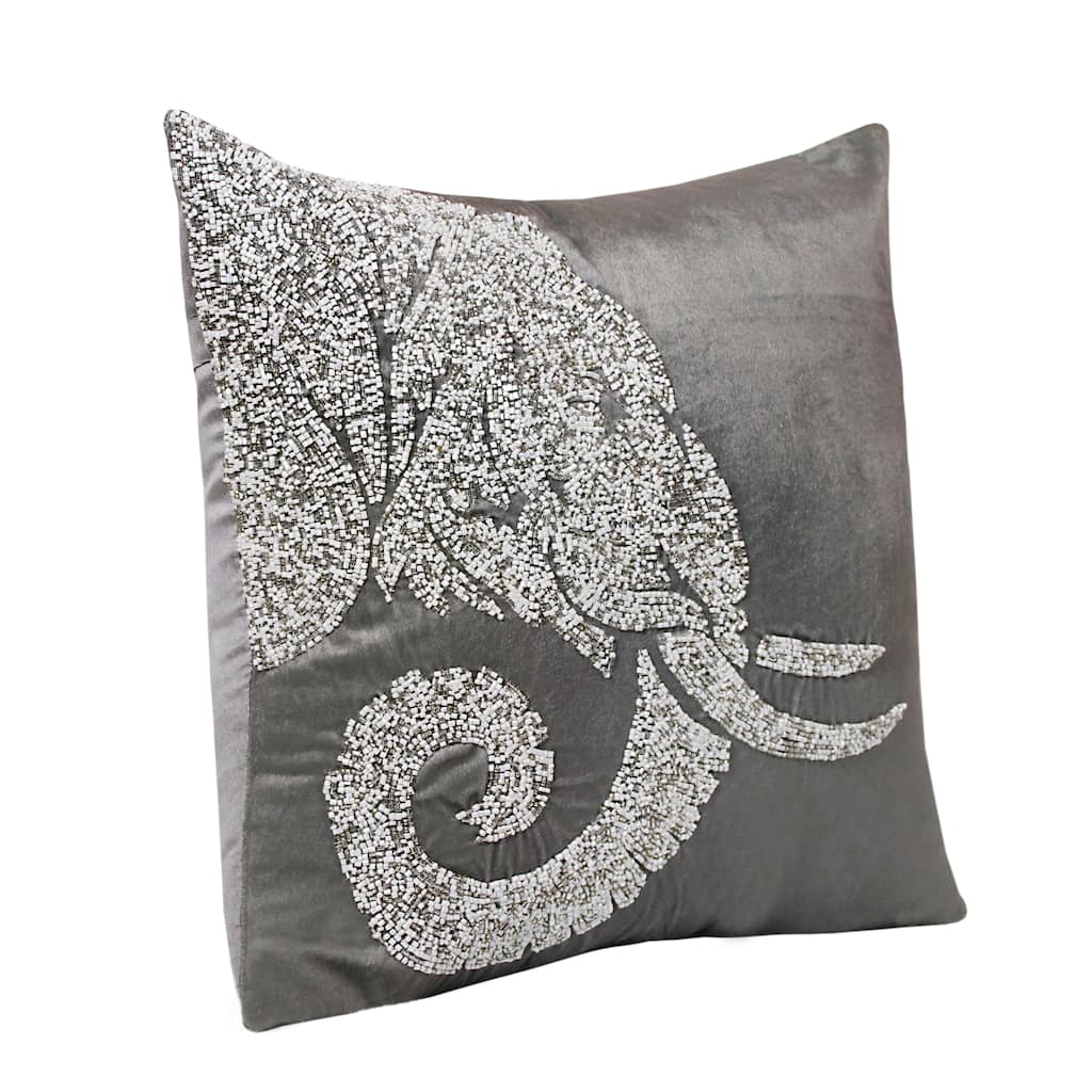 Sevita Handmade Gray/Silver Animal Print Polyester Throw Pillow, 20" x 20"