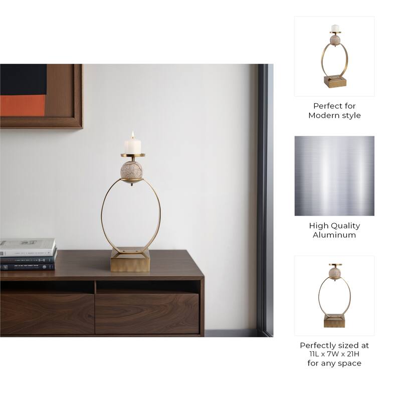 Candle Holder - Metal with Marble Sphere