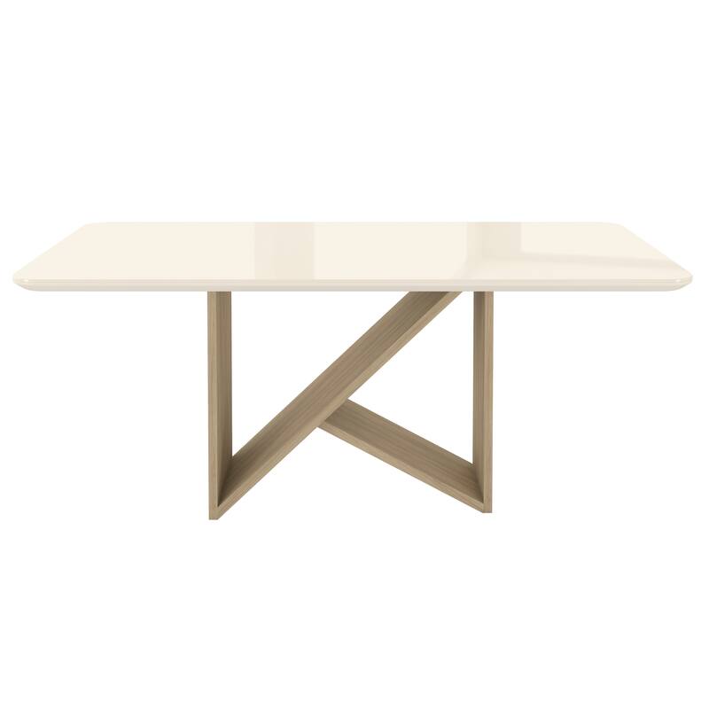 6 Seater Italian-Style Dining Table with Painted Glass Top & Elegant Wooden Base, Natural & Oak
