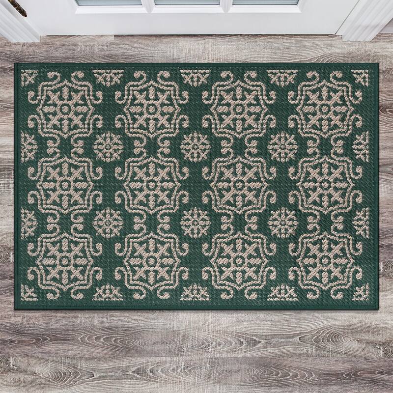 World Rug Gallery Transitional Geometric Textured Flat Weave Indoor/Outdoor Area Rug - 2'x3' - Green