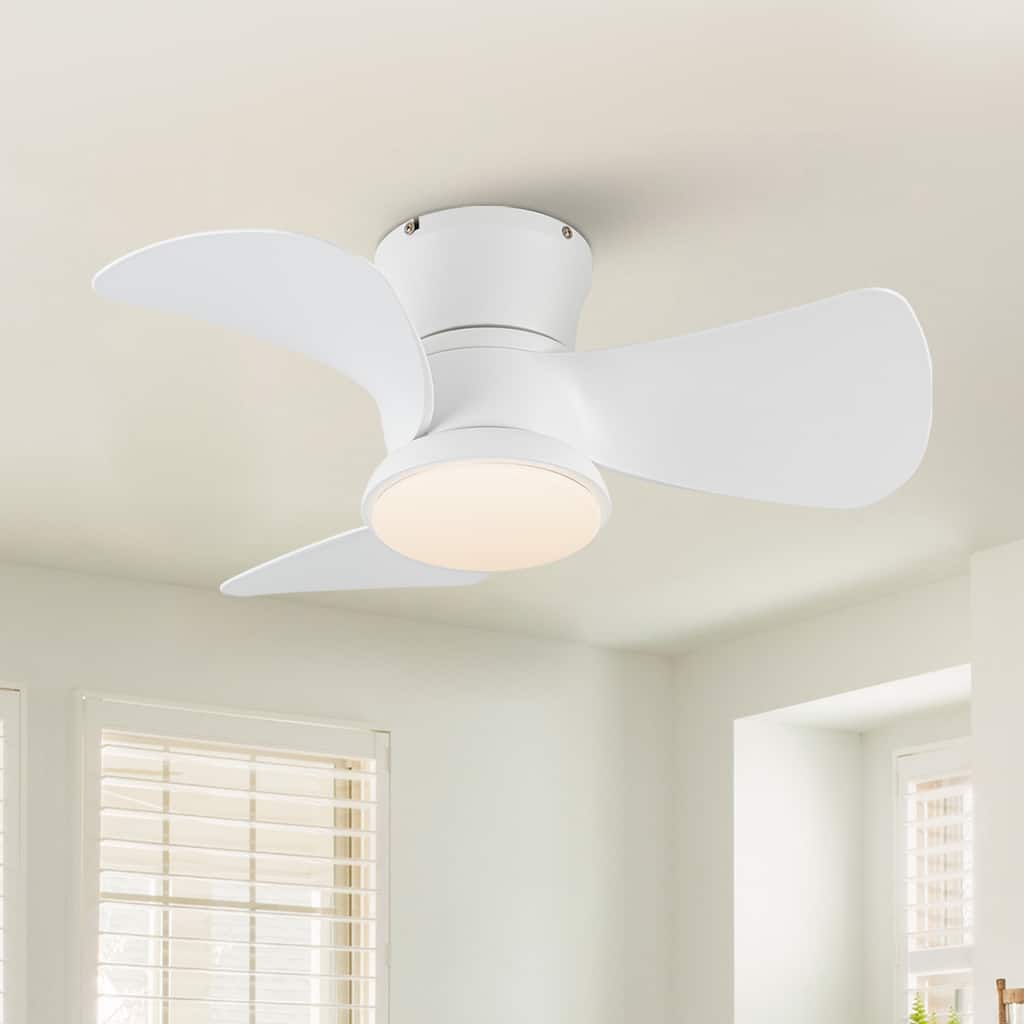 31" Modern White Dimmable LED Hugger Ceiling Fan with Light and Remote