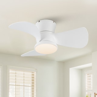 31" Modern White Dimmable LED Hugger Ceiling Fan with Light and Remote