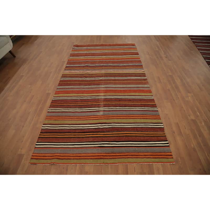 Hand Woven Oriental 100% Wool Carpet Southwestern Geometric Oranges & Rust Kilim Area Rug - 9' 7'' X 4' 10''