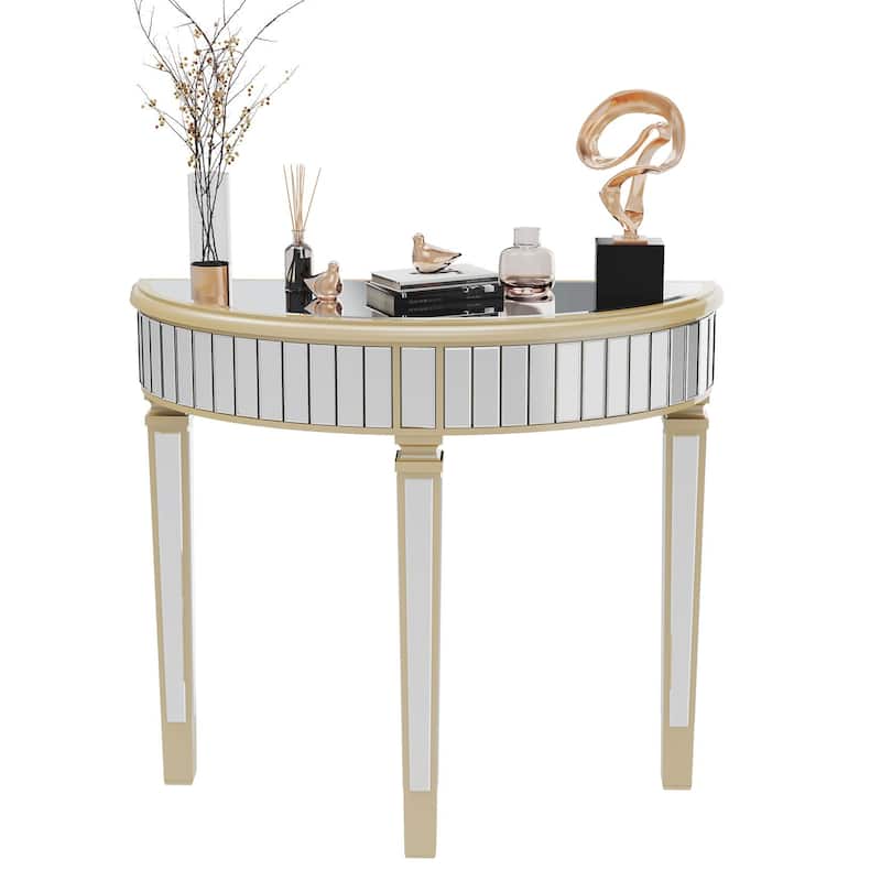 ARTLOGE Modern Silver Mirrored Living Room Console Entryway Table Half-moon Shape for Home Offices, Foyer, Hallway Decor