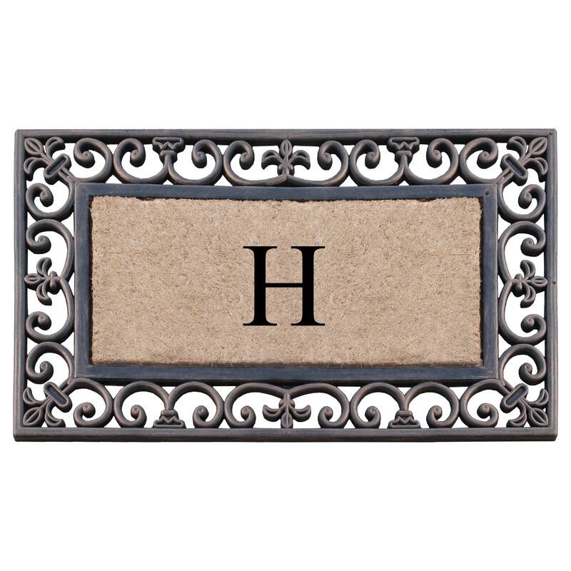 A1HC Natural Coir and Rubber Classic Paisley Border Bronze Monogrammed Doormat - 18"X30" - Monogrammed H
