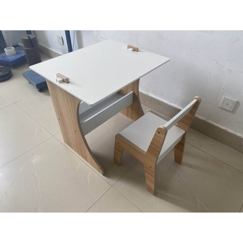 Kids Table Set with One Chair, Multifunctional Wooden Children Study Table