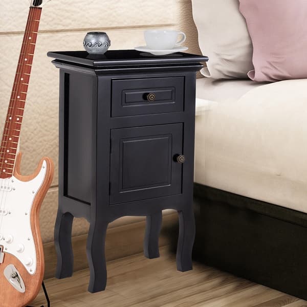 Shop Costway Black Nightstand W Storage Drawer And Cabinet Wood