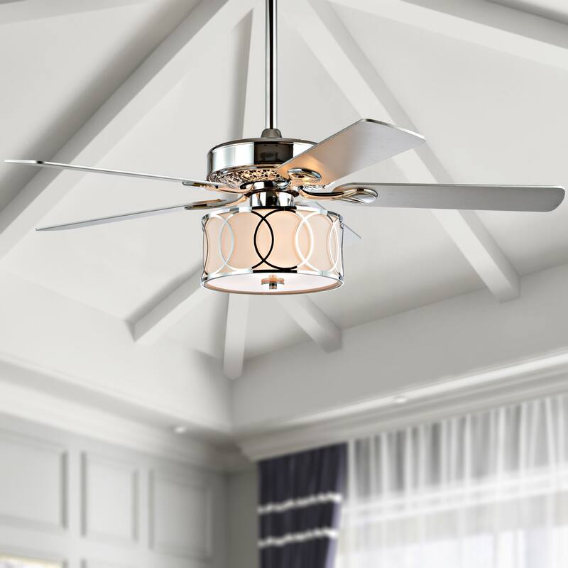 Kate 3-Light Transitional Glam Drum Shade LED Ceiling Fan With Remote, by JONATHAN Y - 52"