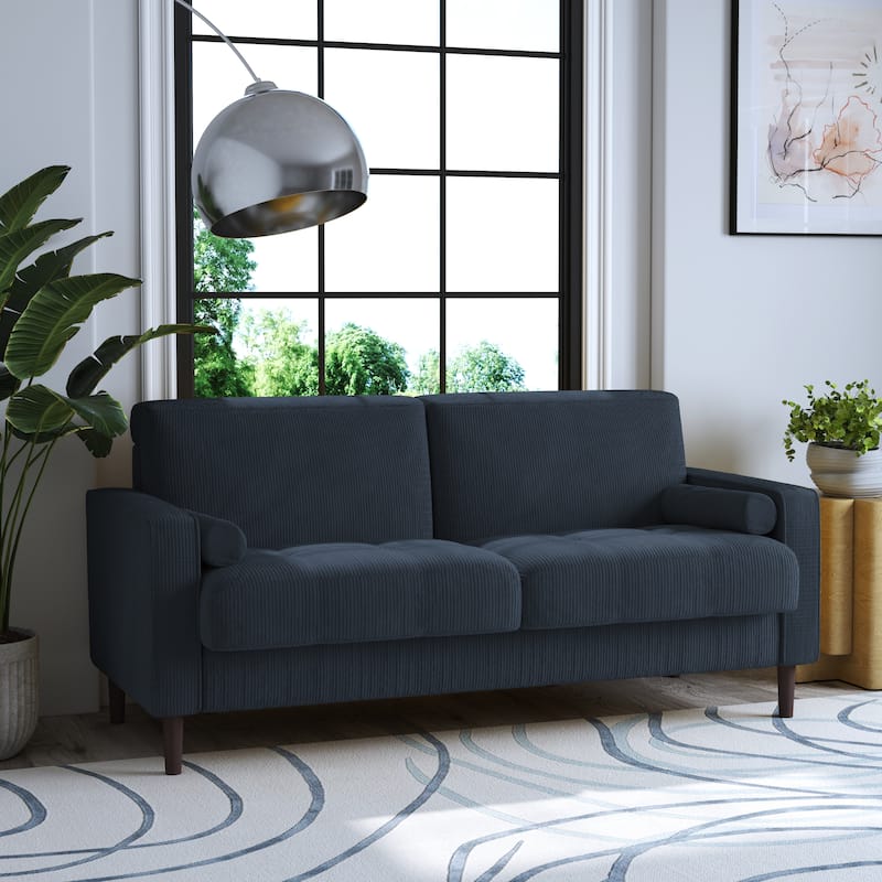 Corduroy 61.9" Loveseat Sofa Square Armrests - Navy Blue