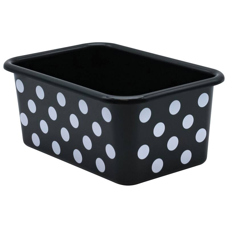 Teacher Created Resources White Polka Dots on Black Small Plastic Storage Bin, Pack of 3